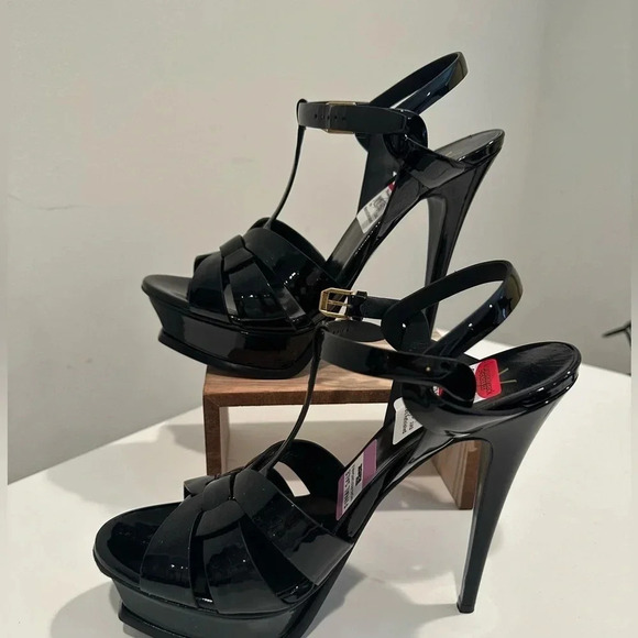 Saint Laurent Tribute T-Strap Black High Heeled Pump, Size 40.5 EU/10.5 US - Picture 6 of 9